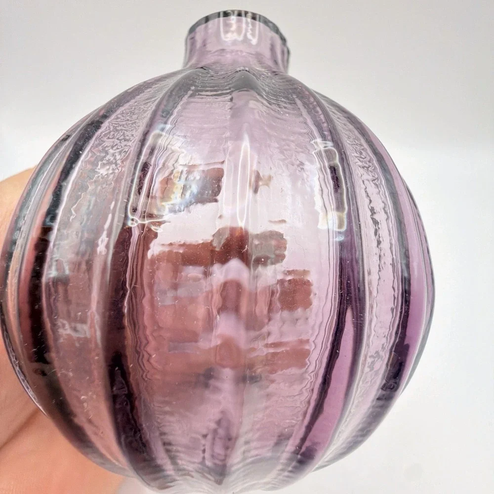 Vintage Purfume Bottle Purple Art Glass Fluted Scalloped Stopper